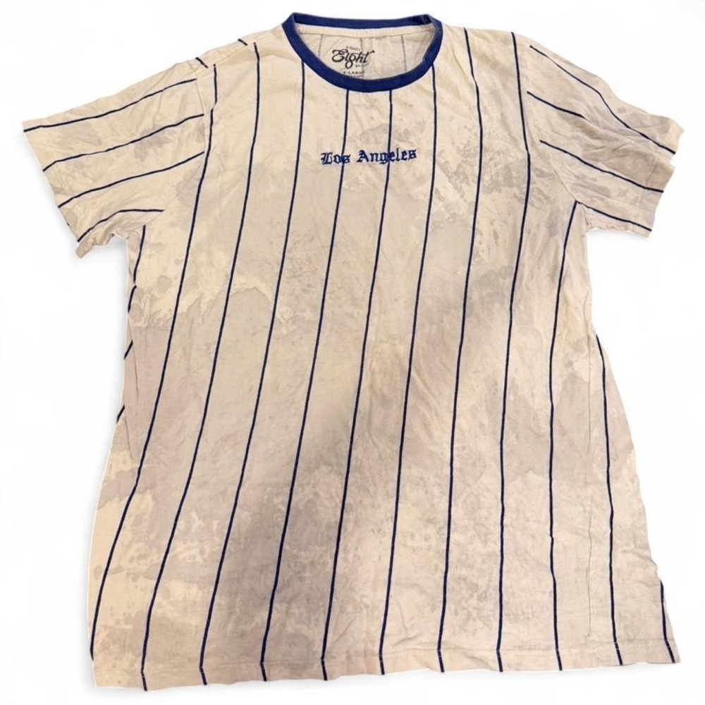 Eighty Eight Brand Mens Los Angeles Pinstripe Acid Wash T-Shirt XL Blue Cream